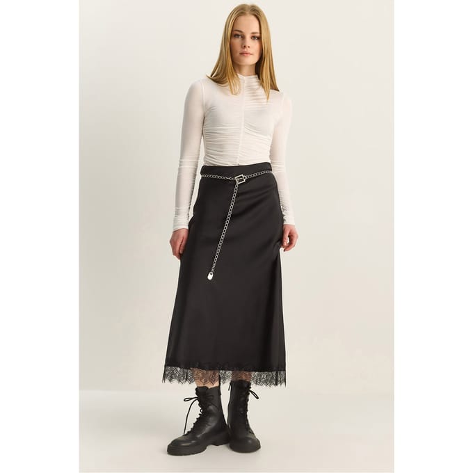 Hoge Taille Satijnen A-Lijn Maxi Rok