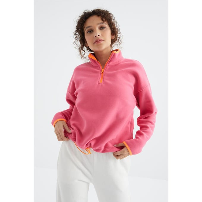 Oversized Pluche Halflange Rits Sweater