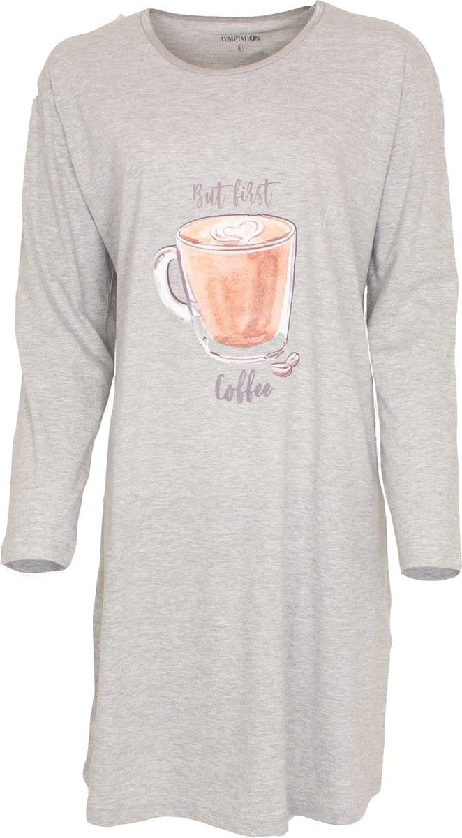Temptation Dames Nachthemd/Bigshirt Grijs Melange Maat - S