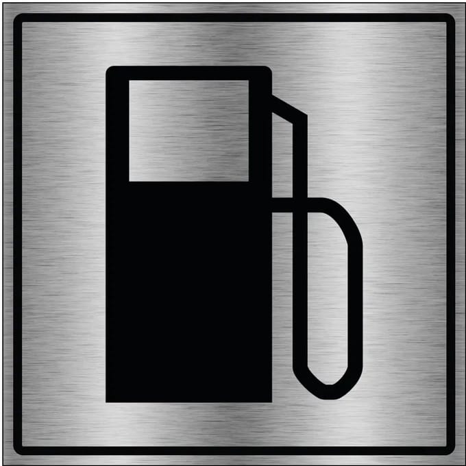Benzinestation bord - gecoat brushed aluminium | 20 x 20 cm