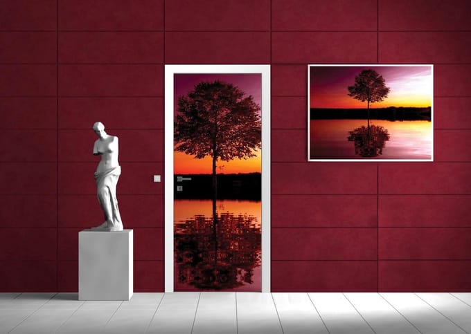 Tree Lake Reflection Sunset Nature Photo Wallcovering