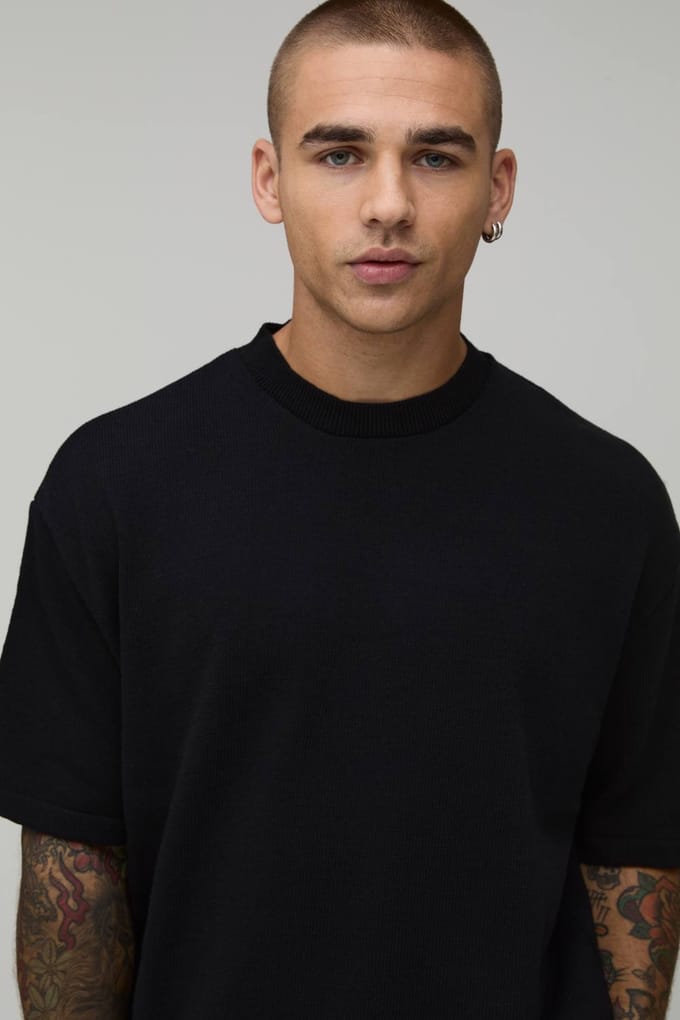 Oversized Gebreid T-shirt Van Katoenmix | Black | Size Medium