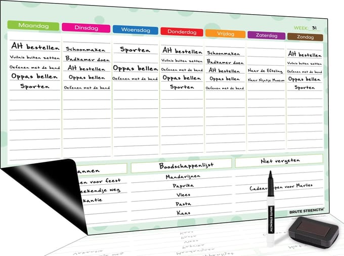 Brute Strength - Magnetisch Weekplanner whiteboard (20) - A3 - Planbord - Familieplanner  - Gezinsplanner - To Do Planner