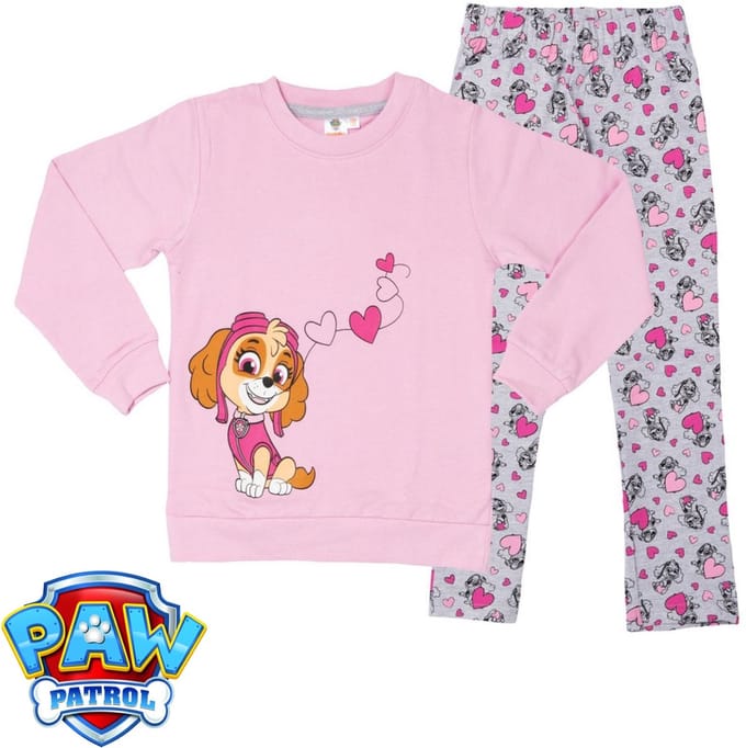 Paw Patrol Set - Huispak - Broek + Sweatshirt - Roze /Grijs - Maat 98/104