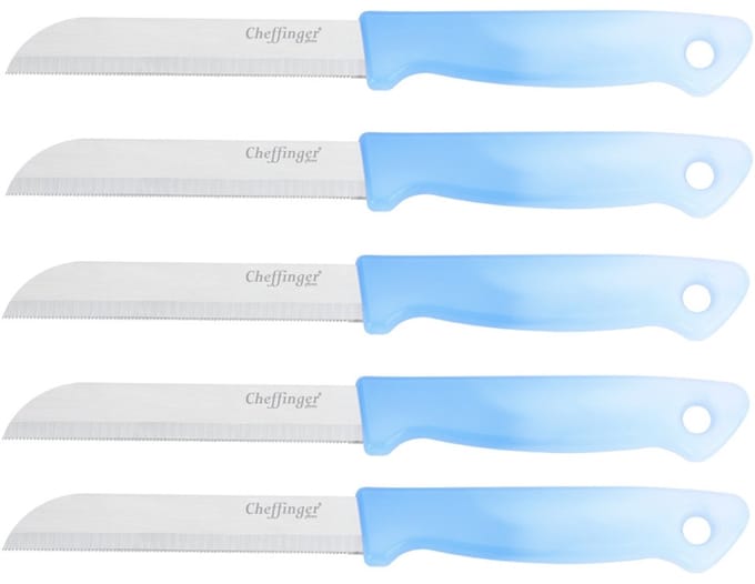 Cheffinger Schilmessenset – RVS Glad – 18 cm – Lichtblauw – 5 Stuks - Schilmesje