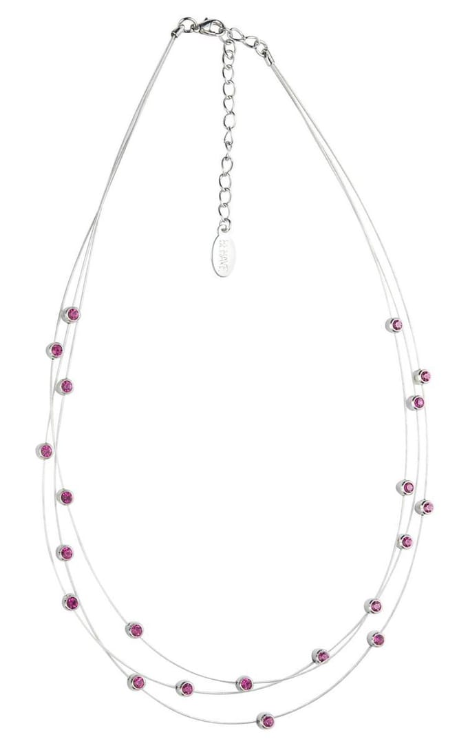 Behave® Ketting zilver-kleur met roze steentjes 40 cm