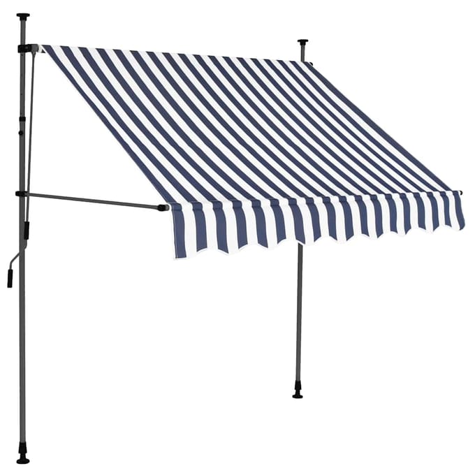 vidaXL - Luifel - handmatig - uitschuifbaar - met - LED - 200 - cm - blauw - en - wit