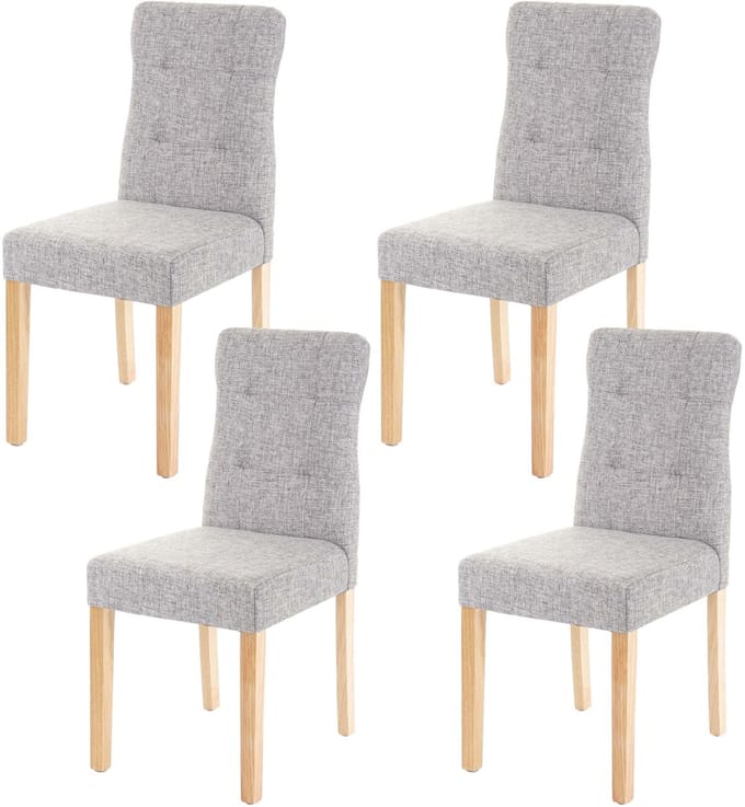Set van 4 eetkamerstoelen MCW-E58, stoel eetkamerstoelen, MVG-gecertificeerd ~ stof/textiel grijs, lichte poten