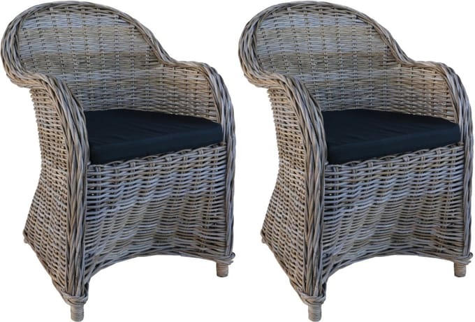 Decomeubel - Rotan Stoel Kubu Grey met zwart Kussen - set van 2 stoelen