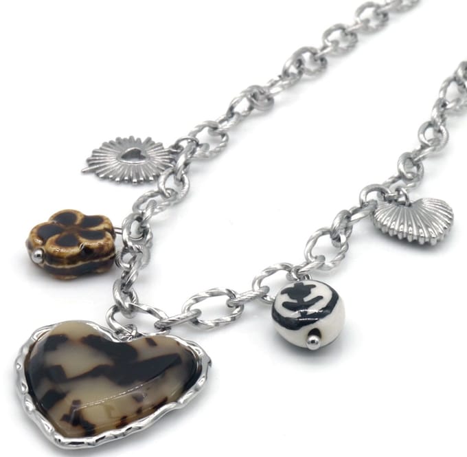 Ketting met XL bedels - RVS - zilverkleurig - 40-45 cm - dames
