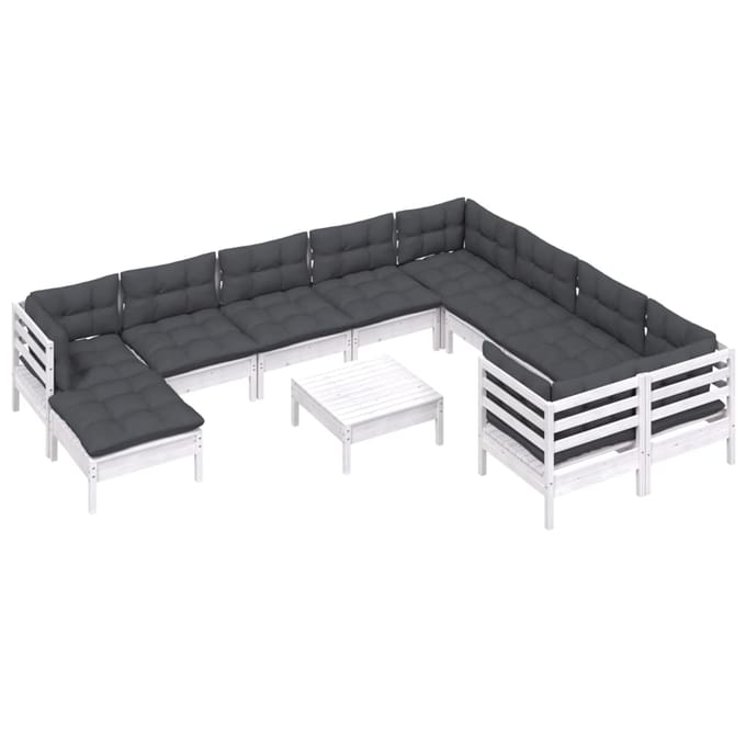 vidaXL - 11-delige - Loungeset - met - kussens - grenenhout - wit