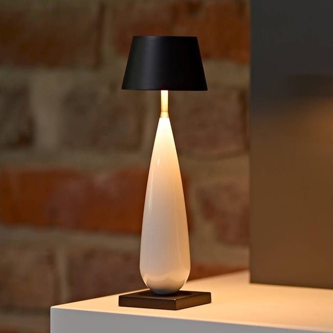 Sigor LED tafellamp op batterijen Thala, wit/zwart, IP65, 24 cm