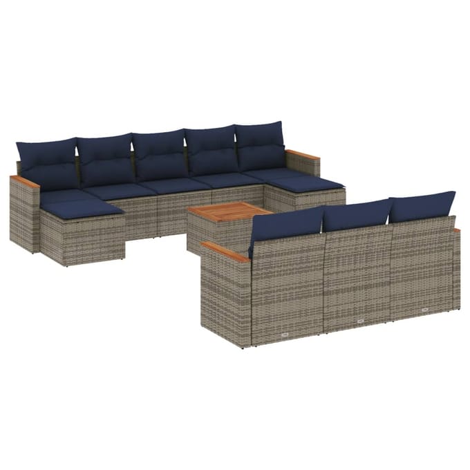 vidaXL - 11-delige - tuinbankset - met - kussens, - grijs - polyrotan