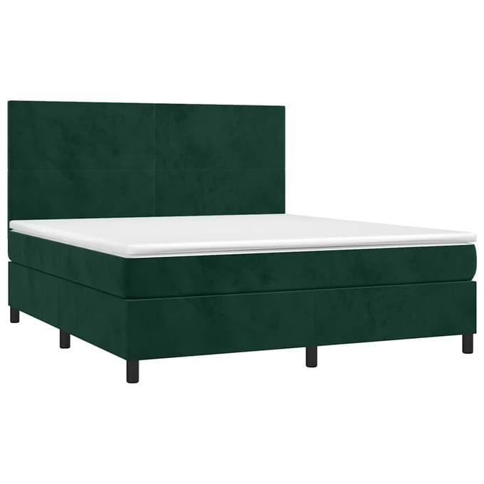 vidaXL - Boxspring - met - matras - en - LED - fluweel - donkergroen - 180x200 - cm