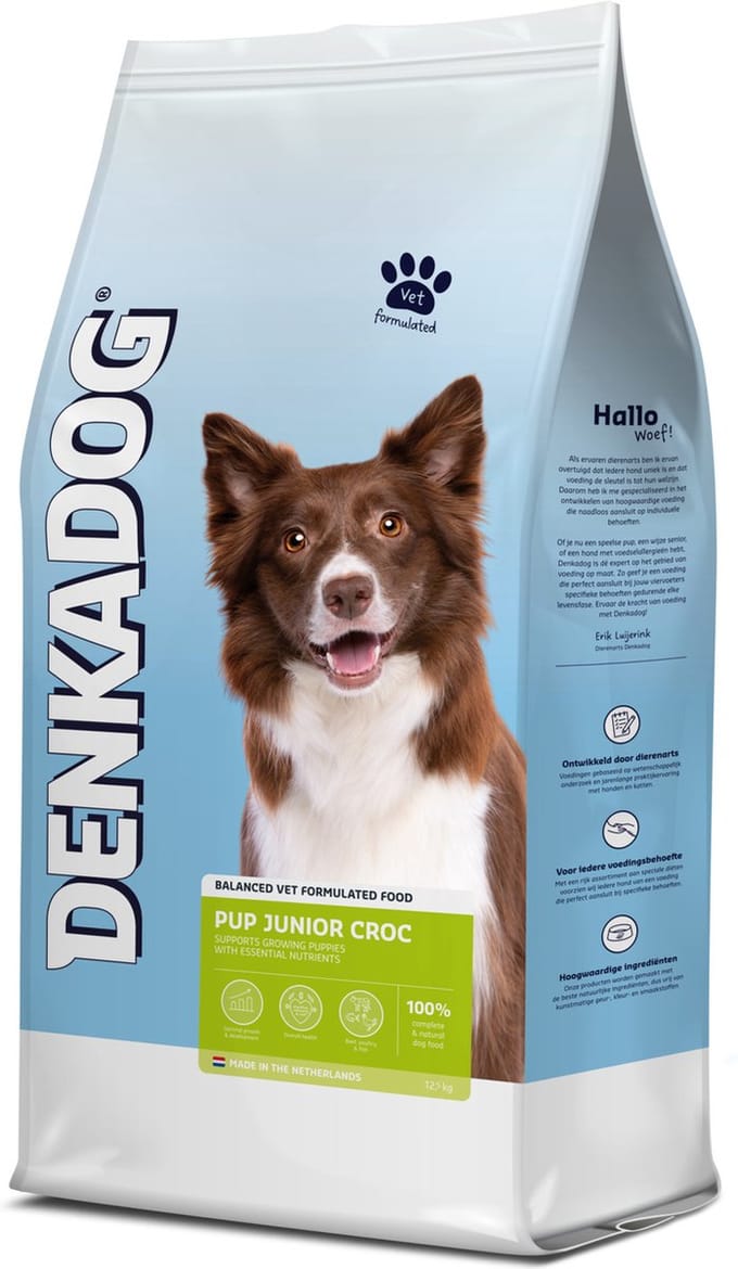 Denkadog Pup Junior Croc Rund&Kip&Vis - Hondenvoer - 12.5 kg