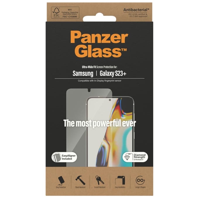 PanzerGlass Screenprotector geschikt voor Samsung Galaxy S23 Plus Glazen | PanzerGlass Ultra-Wide Fit Screenprotector - Case Friendly + Installatie Frame
