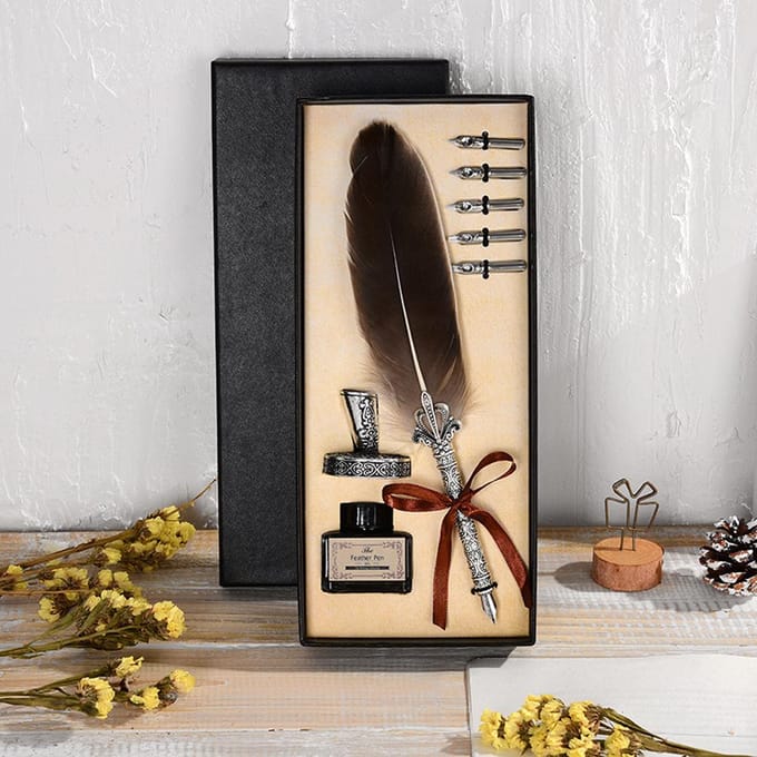 Verenpen Dip Pen Schrijfinkt Set School Kantoor Bruiloft Briefpapier Cadeau grijs
