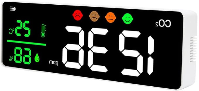 Luchtkwaliteitsmonitor - CO2-detector - Binnenlucht Meten - Hoge Nauwkeurigheid - 14 Uur Batterij - Wit
