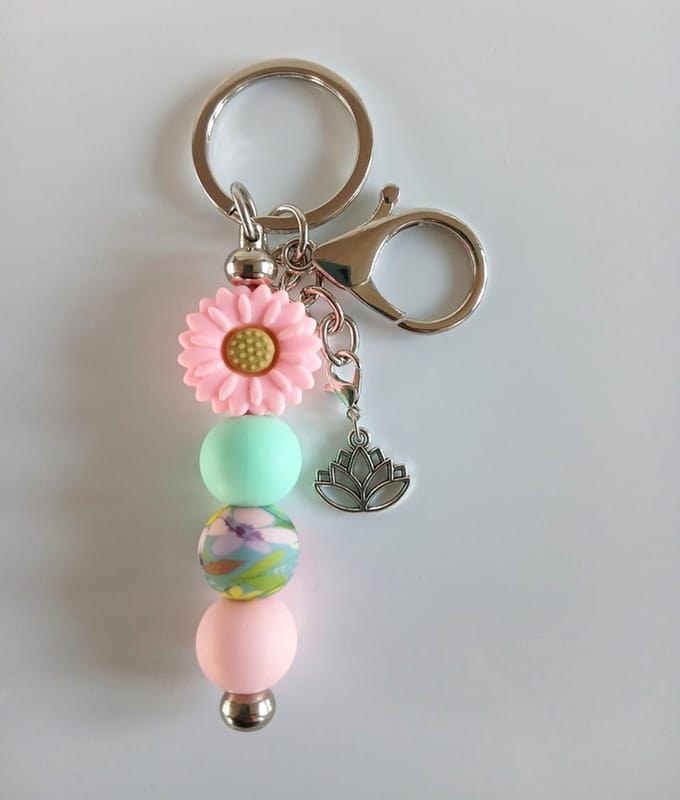 Sleutelhanger, tashanger met kralen | roze, aqua | lotus
