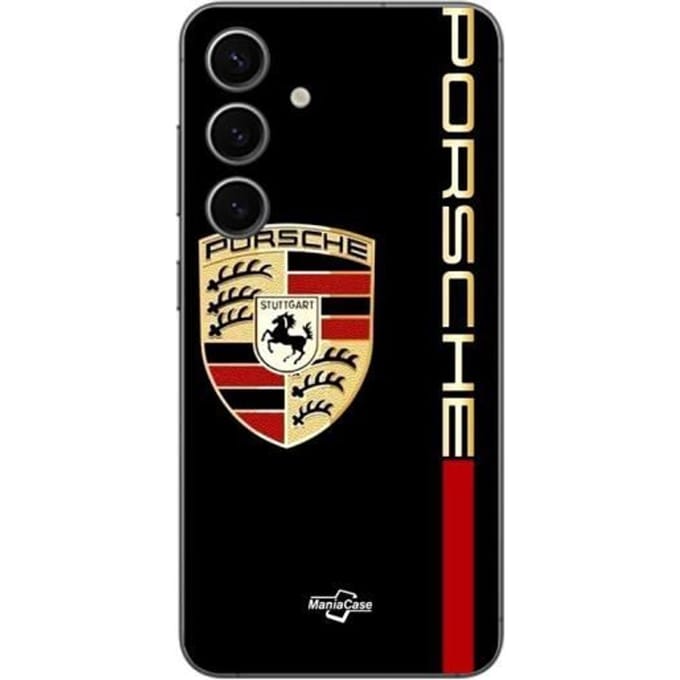 Coque - PORSCHE - Samsung Galaxy S24 Plus - Logo rouge et doré - Souple - Noir noir