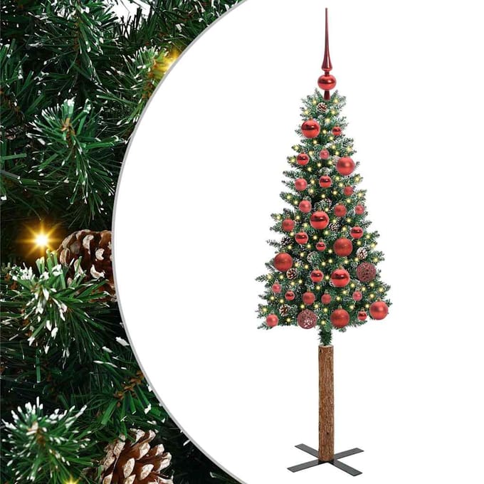 vidaXL - Slanke - Kerstboom - Groen - 150 - cm - PVC - en - massief - dennenhout