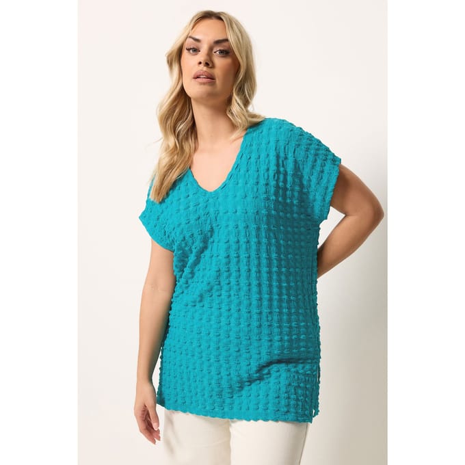 Yours Tealblauw Tshirt Met Bubbeltextuur Size 42