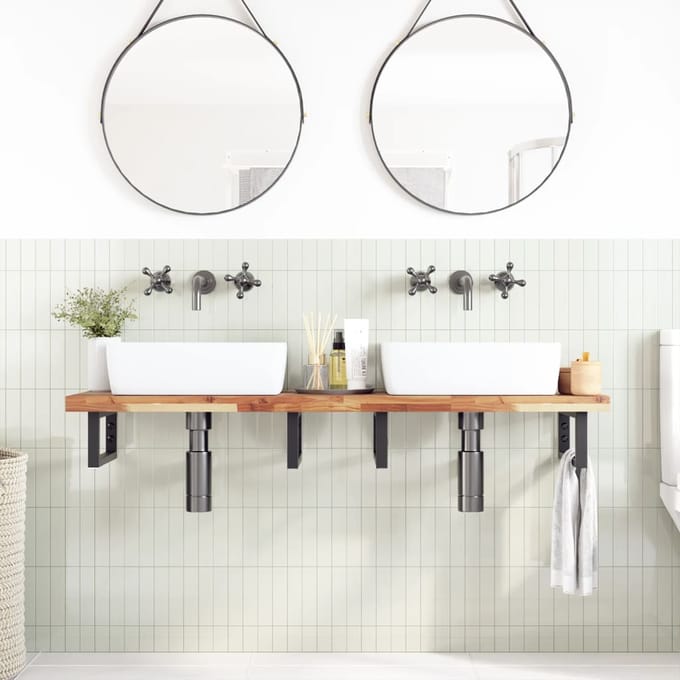 vidaXL - Badkamer - wandschap - staal - en - massief - acaciahout
