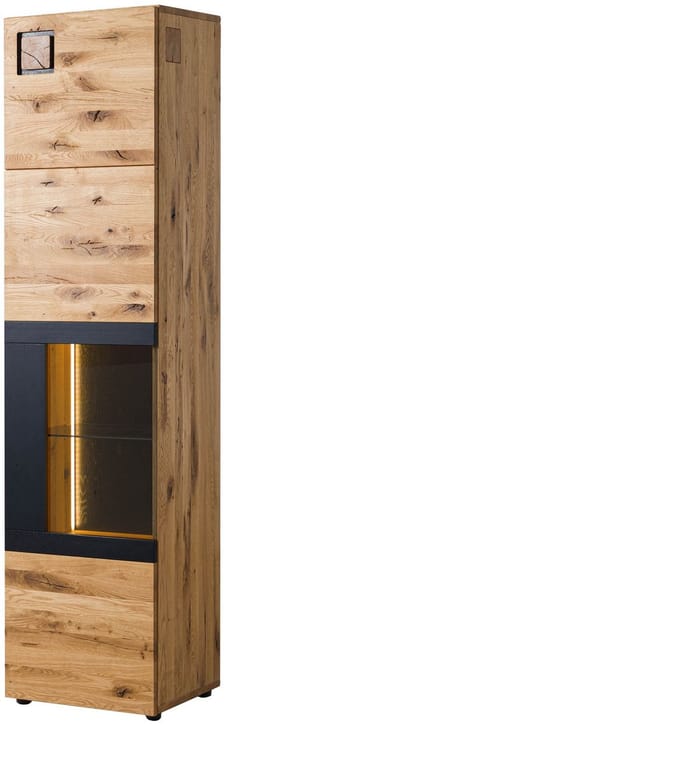 MASSIVMOEBEL24.DE wilde eik vitrine blank massief hout 50x43,5x204 cm (BxTxH) gelakt / geolied gemonteerd KITZBÜHEL volledig massief #103