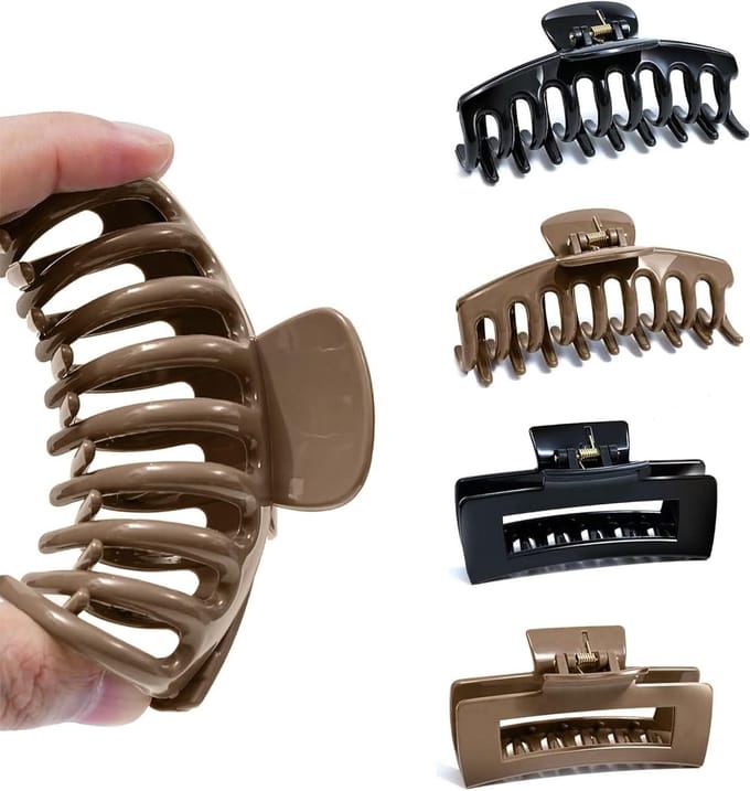 Set van 4 Flexibele Siliconen Haarclips, Antislip Grote Buigbare Haaraccessoires voor Dun en Dik Haar (Zwart, Koffie)