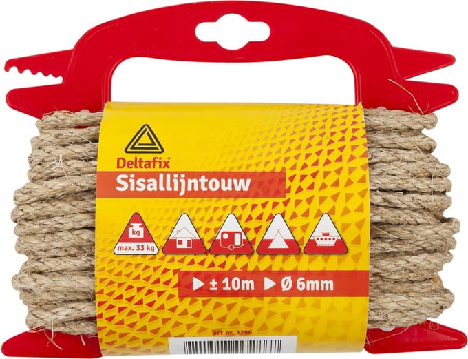Krappaal Touw. Sisallijntouw. Natuur. Bruin. 10 meter lang. x 10 mm. dik. Deltafix.