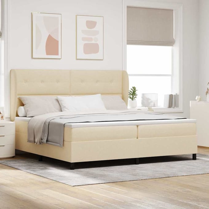 vidaXL - Boxspring - bed - met - hoofdeinde - Crème - 200 - x - 200 - cm - Stof
