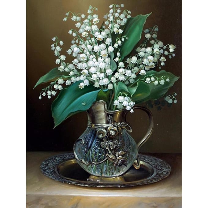 Volledige boor diamant schilderij borduurwerk bloem lelie van de vallei bloem borduurwerk kruissteek 20X30CM gray
