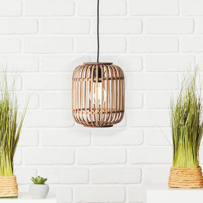 Brilliant Woodrow hanglamp, Ø 21,5 cm, licht hout, bamboe/metaal