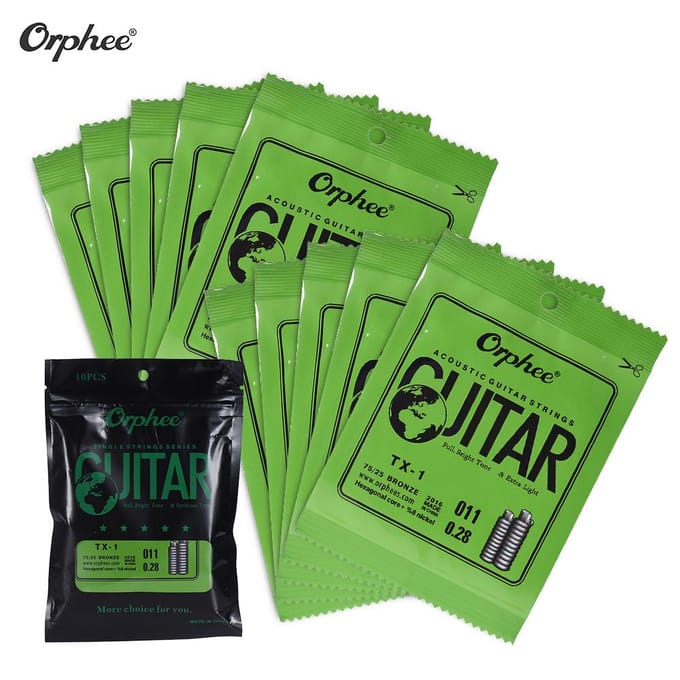 Orphee TX-1 Single String Vervanging voor Akoestische Folk Gitaar 1e E-Snaar (.010) 10-Pack Koolhydraatarm 012