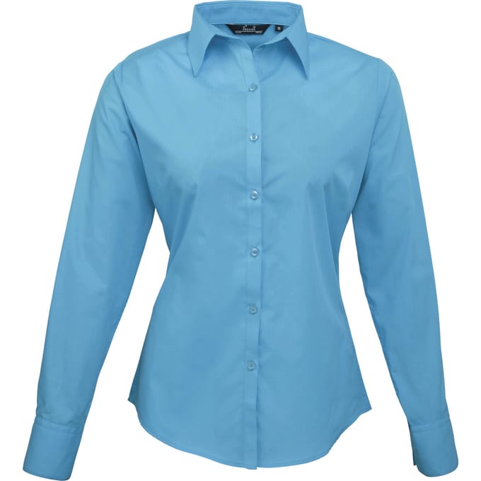 Premier Dames/Dames Popeline Blouse met Lange Mouwen (Turquoise)