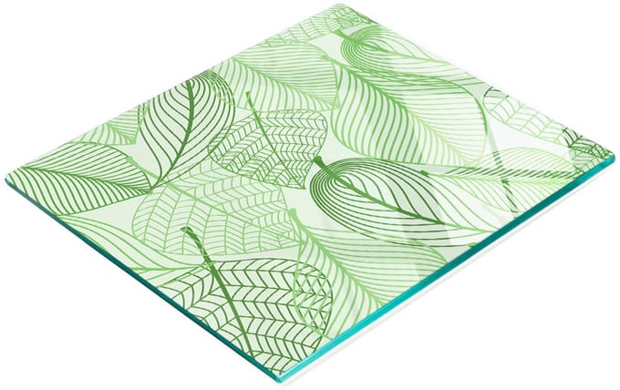 Decoratieve snijplank van gehard glas met bladmotief, 60x52 cm