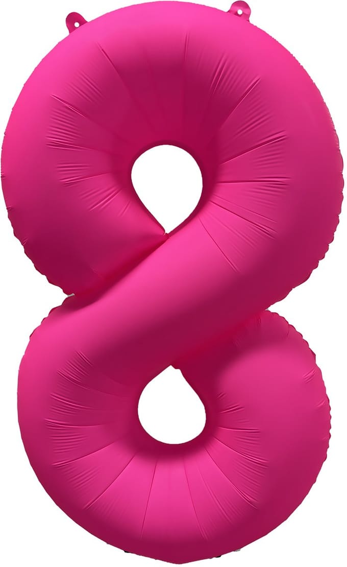 Folieballon cijfer 8 - Neon Roze - 86 cm
