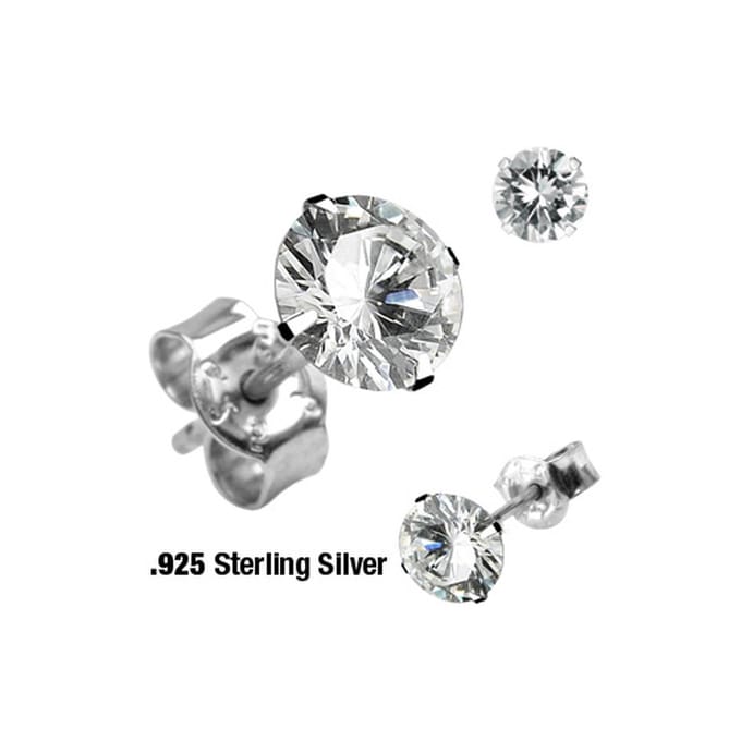 Oorbellen .925 silver rond CZ steen 0.8x6x2 - zilver - LMPiercings