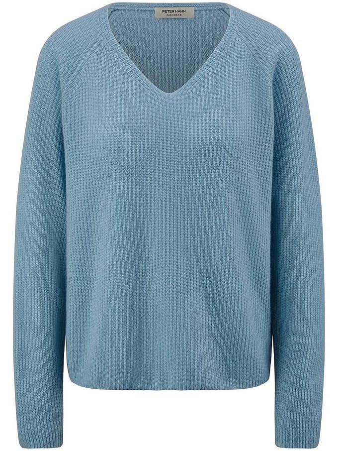 Trui V-hals 100% kasjmier Van Peter Hahn blauw