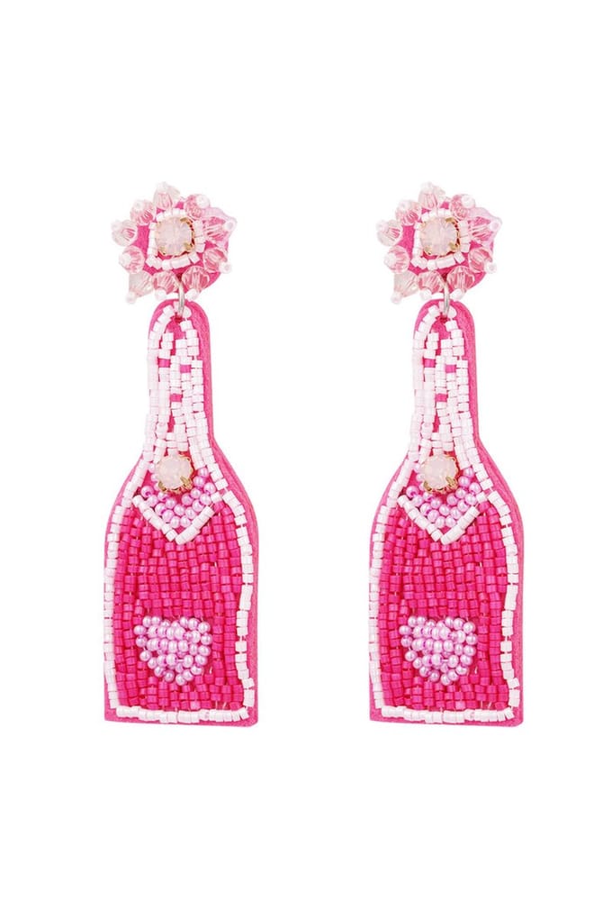 Bijoutheek Oorknoppen Fles Champagne Fuchsia