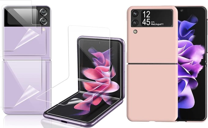Hoesje geschikt voor Samsung Galaxy Z Flip 3 - Screenprotector Full - Roze Siliconen Case en Screen Protector
