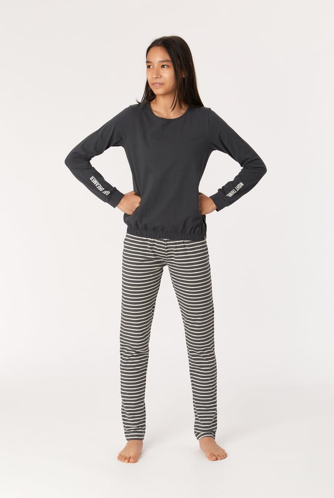 Woody pyjama meisjes/dames - antraciet - studio - 222-2-YPB-Z/176 - maat 128