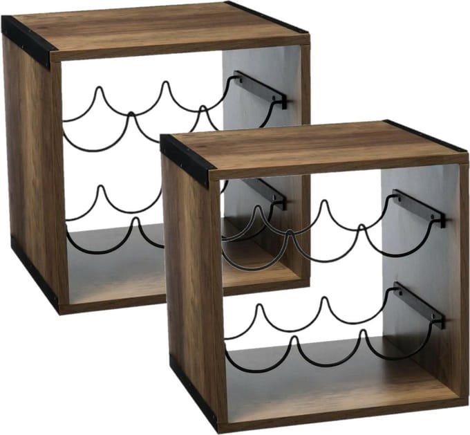 5Five Wijnrek 2x stuks - hout - voor 12 flessen - donkerbruin - 31 cm