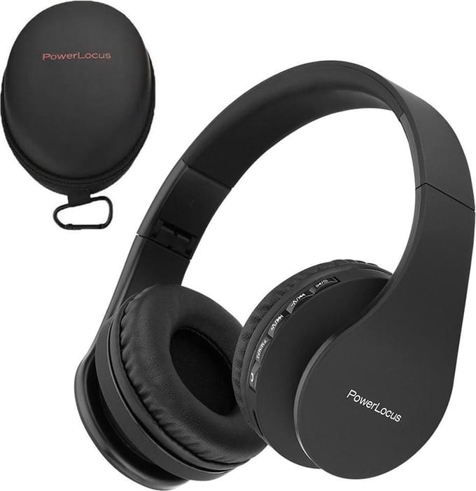 PowerLocus P1 Bluetooth Koptelefoon – Draadloos – Over Ear – Met Microfoon – Inklapbaar - incl. Hoes – Zwart