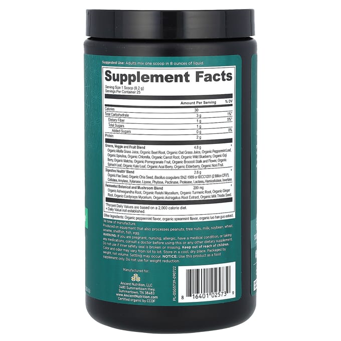 Ancient Nutrition, Super Greens Bio, Menthe, 7,23 oz (205g)