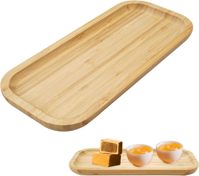 Oblong Houten Dienblad van Bamboe voor Decoratie, Snacks, Kaarsen en Desserts - Rectangular Tray (30 x 13 cm)
