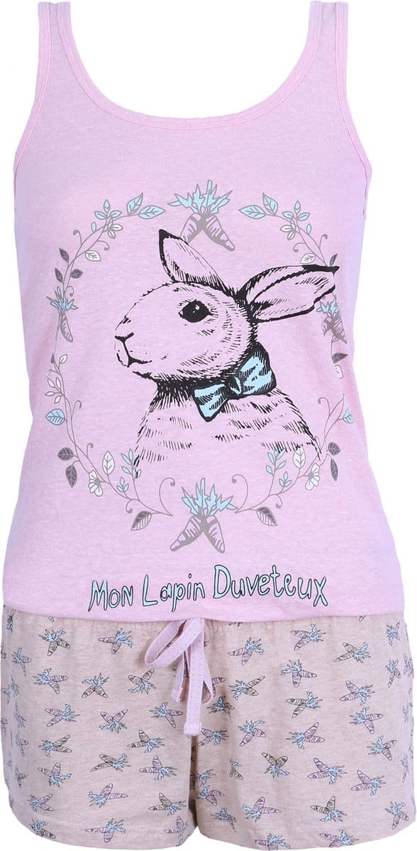 Beige en roze hazenpyjama
