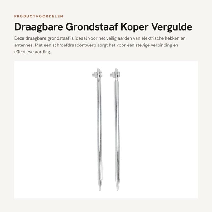 Dailygoods - Draagbare Grondstaaf Koper Vergulde Aardingspen 12x300 Mm