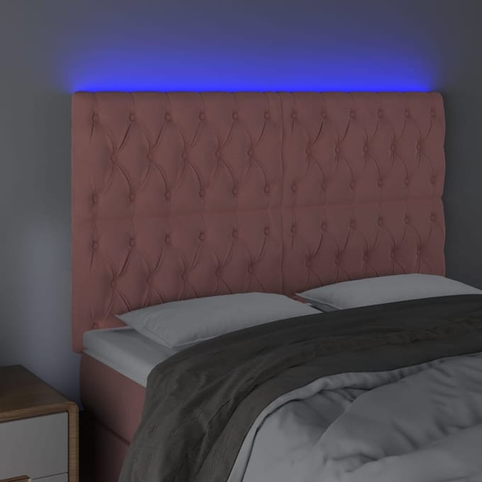 vidaXL - Hoofdbord - LED - 144x7x118/128 - cm - fluweel - roze