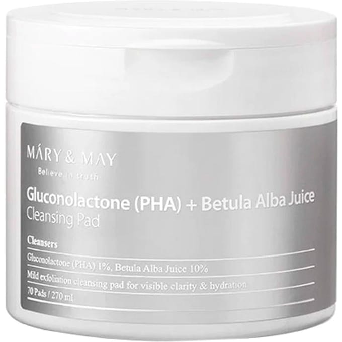 Mary & May, Gluconolactone (PHA) + Betula alba juice cleansing pad, 70 sheets, 270ml white